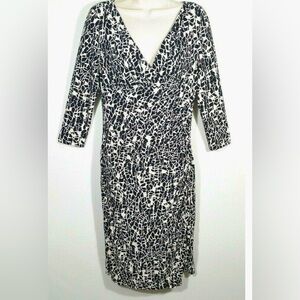 Lauren Ralph Lauren Women Size 8 Sheath Dress Faux Wrap Black Beige Animal Print